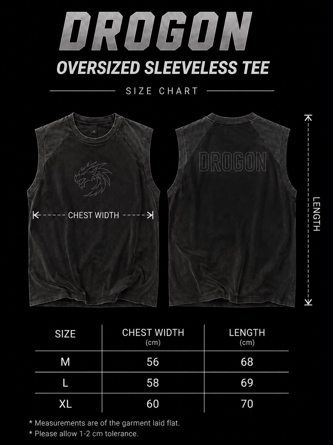 Oversized Sleeveless Tee size chart