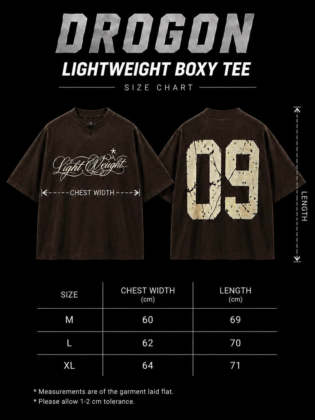 Lightweight Boxy Tee size chart