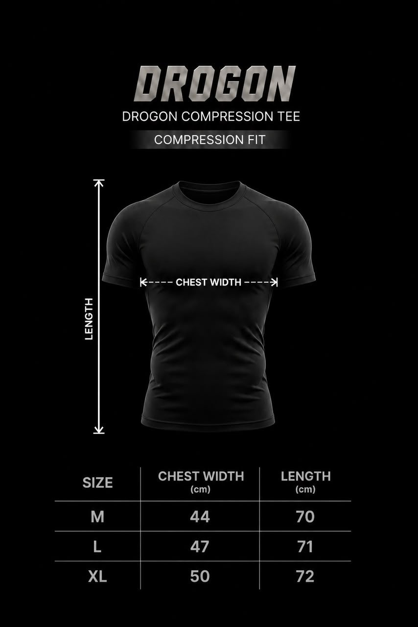 DROGON compression tee size chart